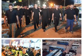 تحت شعار ( خدمة الزائر شرف لنا ) : مدير عام شركة نفط ميسان يشرف على موكب خدمة الزائرين وتفويجهم الى كربلاء